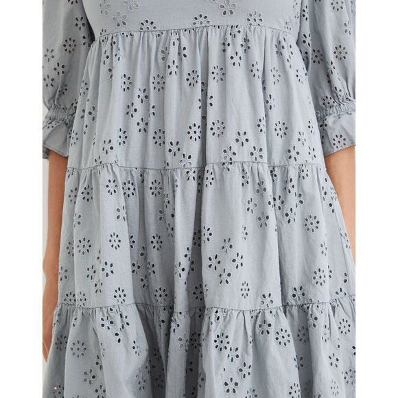 Madewell Eyelet Lizzie Babydoll Dress in Blue Horizon Women's Size 0 [NE734] NWT - Picture 9 of 16